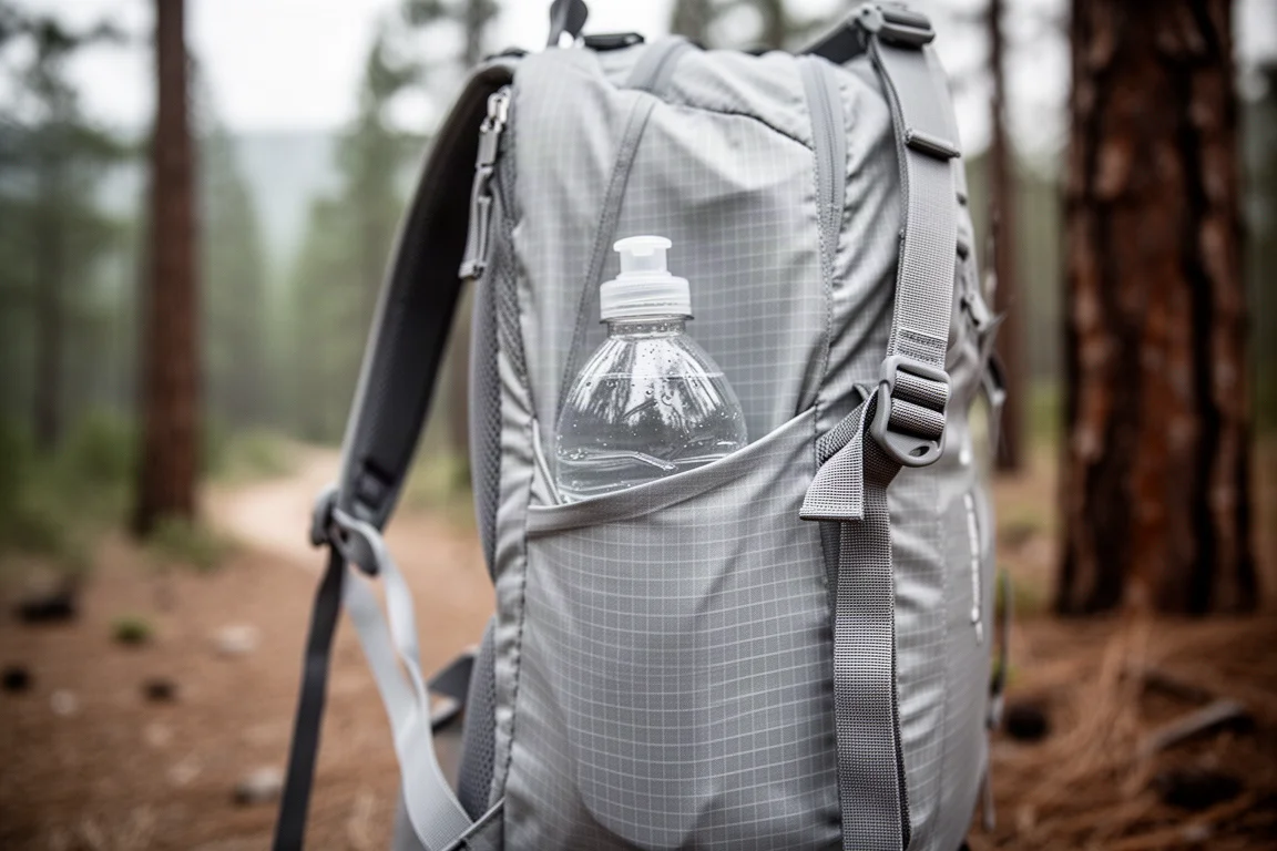 Stuoino e quilt dentro una piccola tenda di notte con il bagliore della frontale