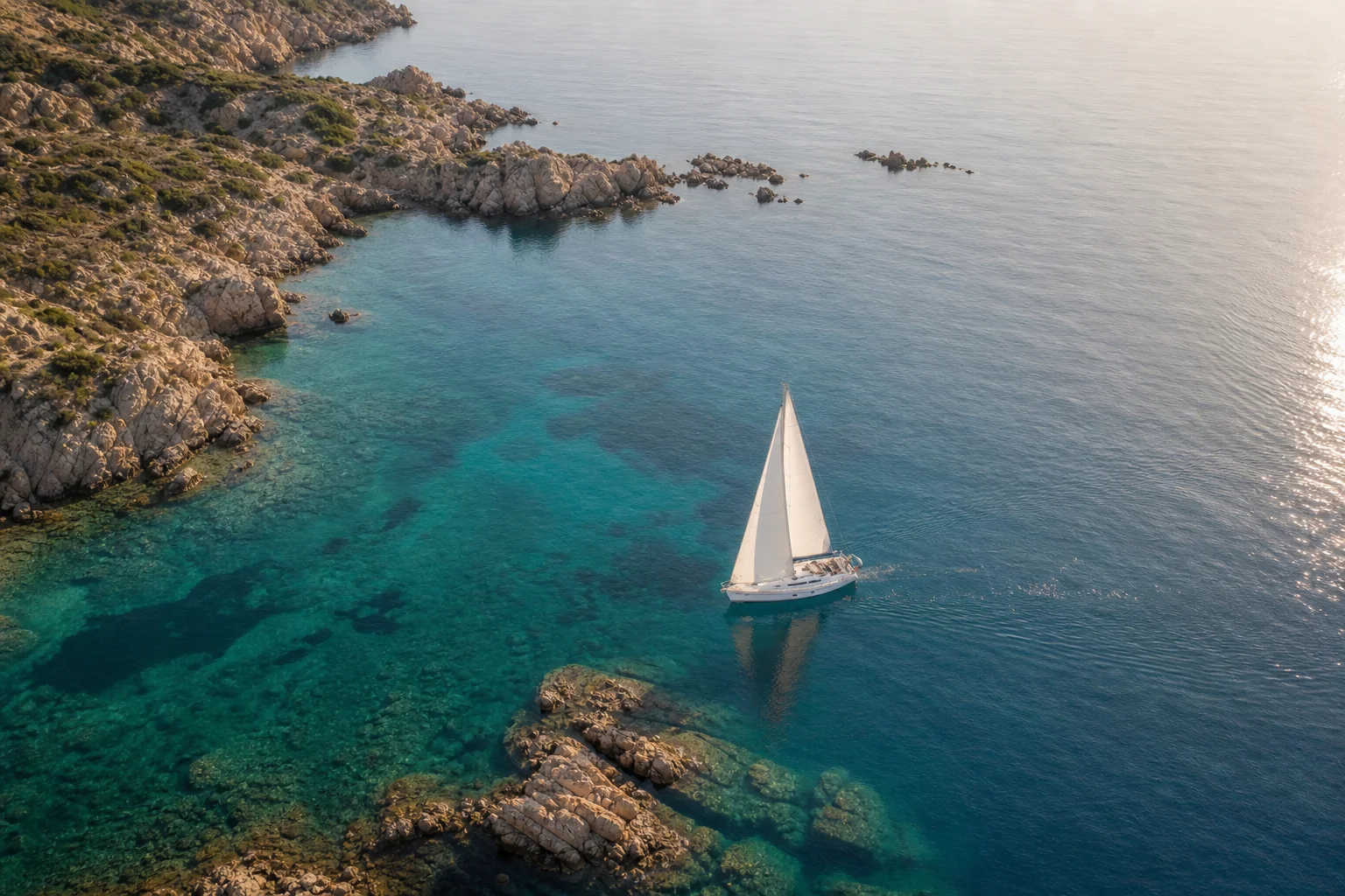 Barca a vela che naviga in acque costiere con display chartplotter GPS visibile