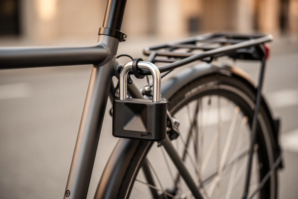 Robuust fietsslot met een vierkante parabolische beugel gemonteerd op een fietsframe
