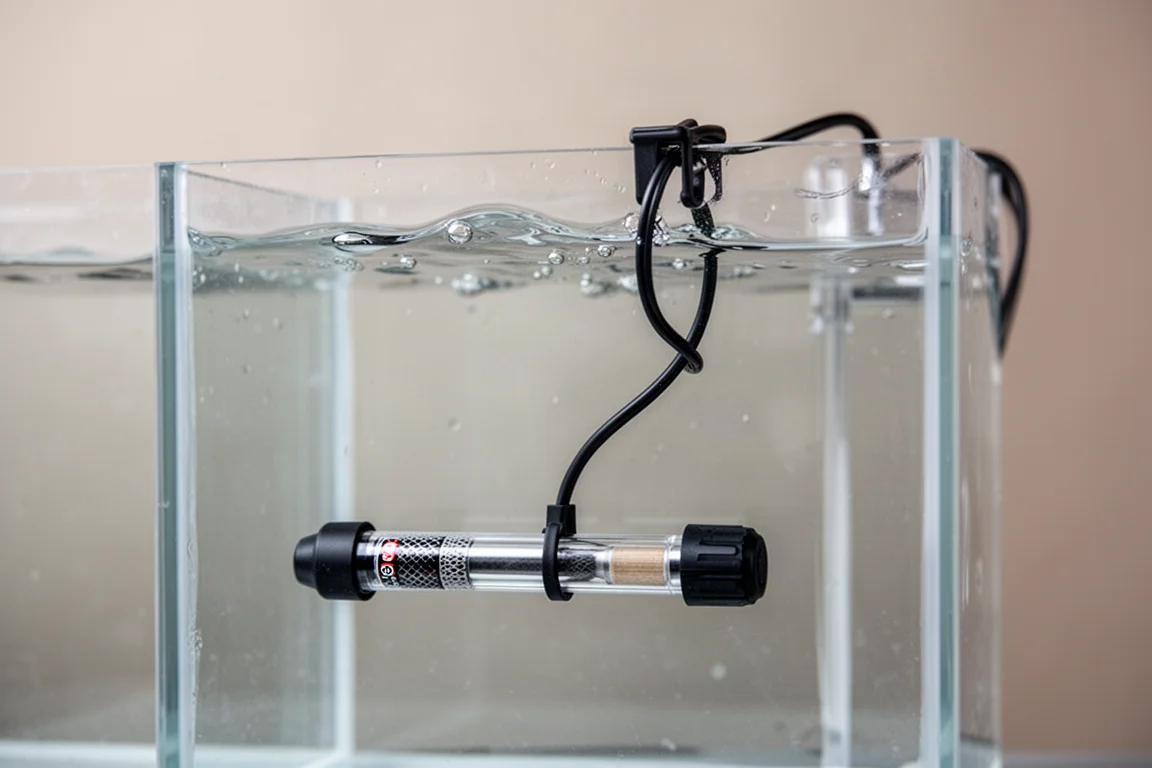 Kompakte Heizröhre tief in einer Technikbeckenkammer montiert mit fixiertem Kabel
