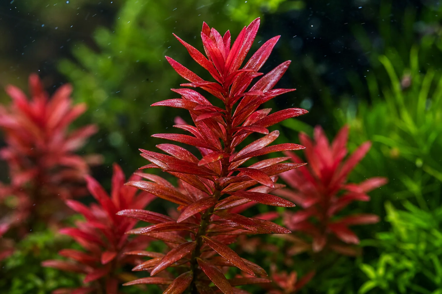 プレミアムLED水槽用ライトの下で鮮やかに育つ赤い有茎草