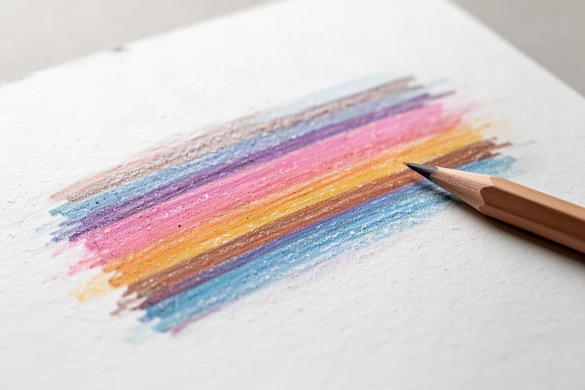 Traits de superposition au crayon de couleur sur une surface de papier blanc texturée