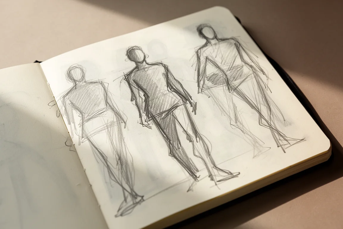 Quick gesture sketches of human figures in pencil on a sketchbook page