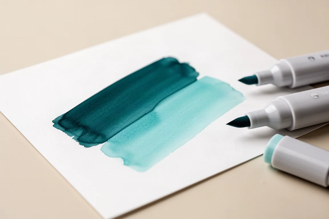 Artiste fondu deux couleurs de feutres à alcool sur papier