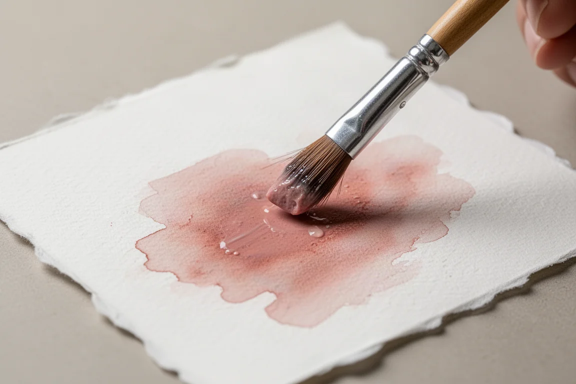 Vattenlöslig vaxpastell som penslas ut med en våt pensel på papper