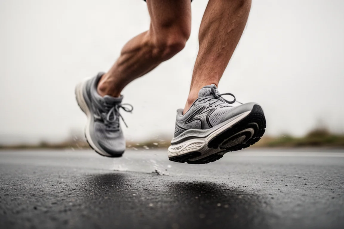 Primo piano dello stack di schiuma morbida bianca della suola intermedia di una scarpa da running