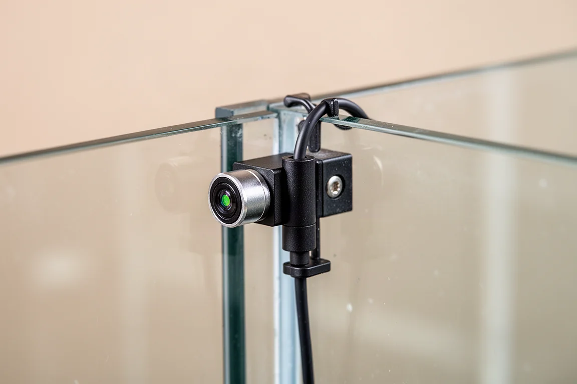 Magnetische Sensorhalterung, die einen optischen Sensor an der Glaswand des Technikbeckens hält