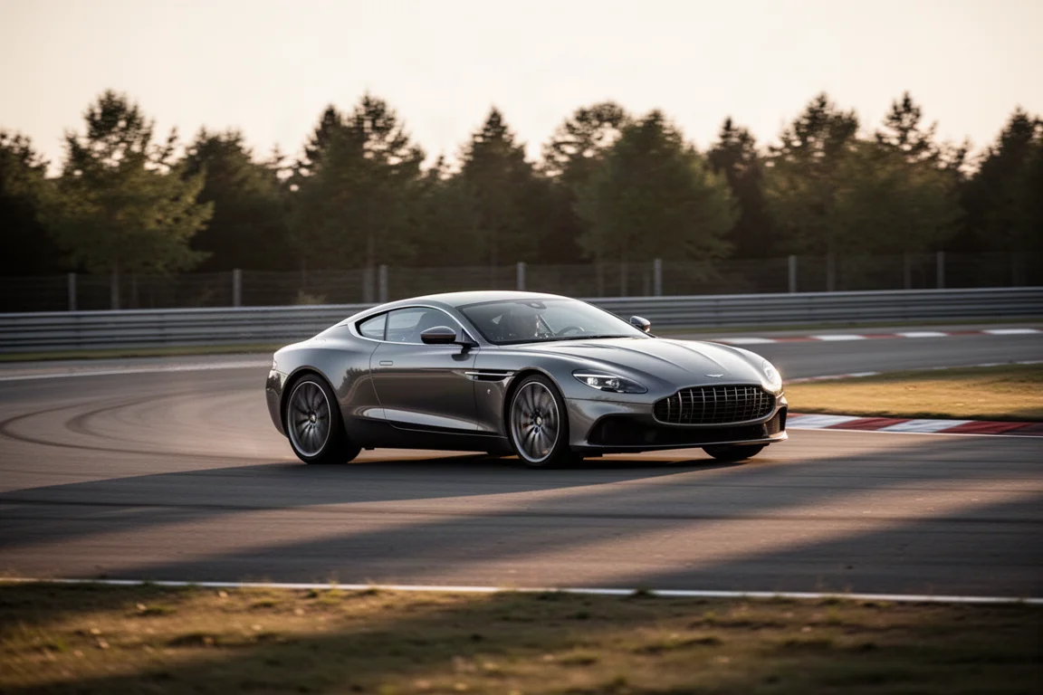 サーキットの高速コーナーを流れるように駆け抜ける大型ラグジュアリーGT
