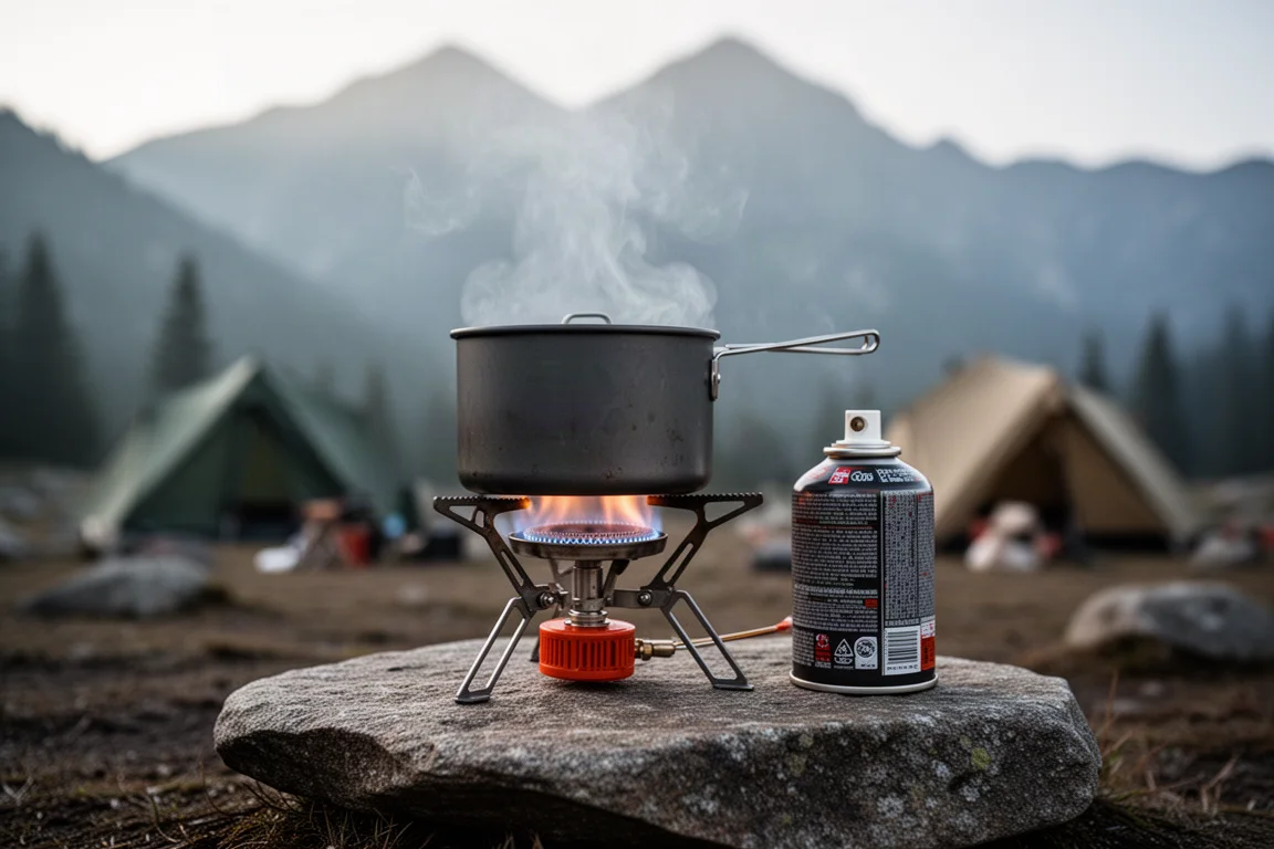 Trekking-pole tent pitched on a windy ridge at first light