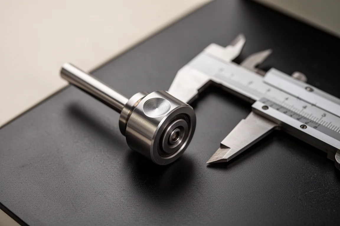 Vue au microscope d'un axe de test en métal usé montrant une marque d'usure visible