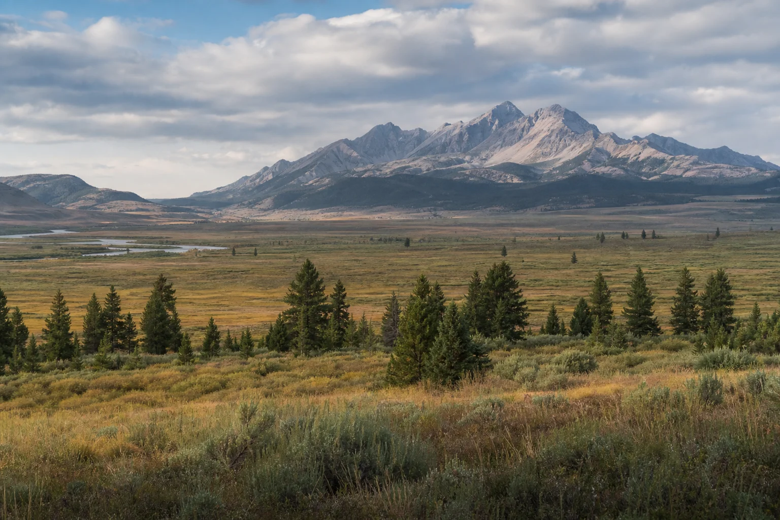 Wilderness landscape with mountain vista and open terrain