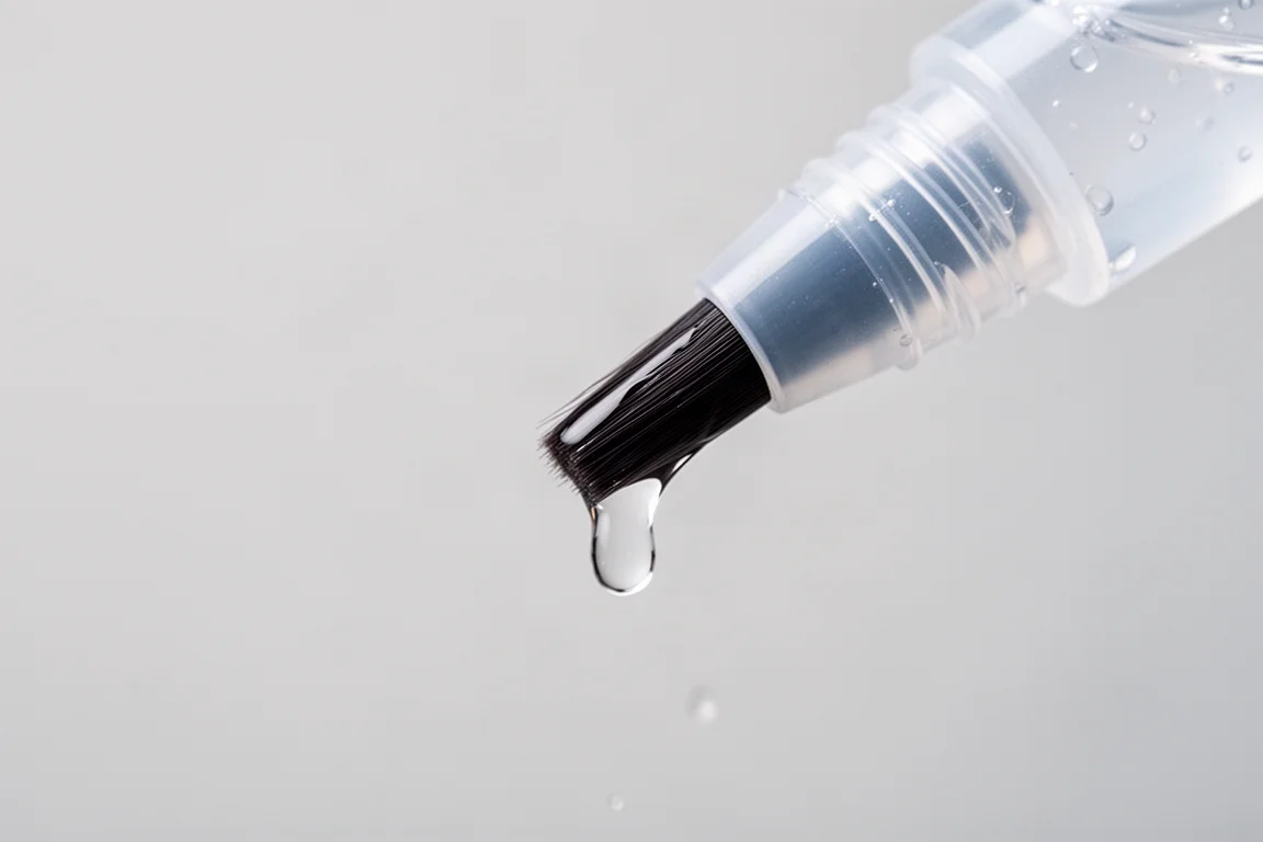Water brush being squeezed so water flows into the bristle tip