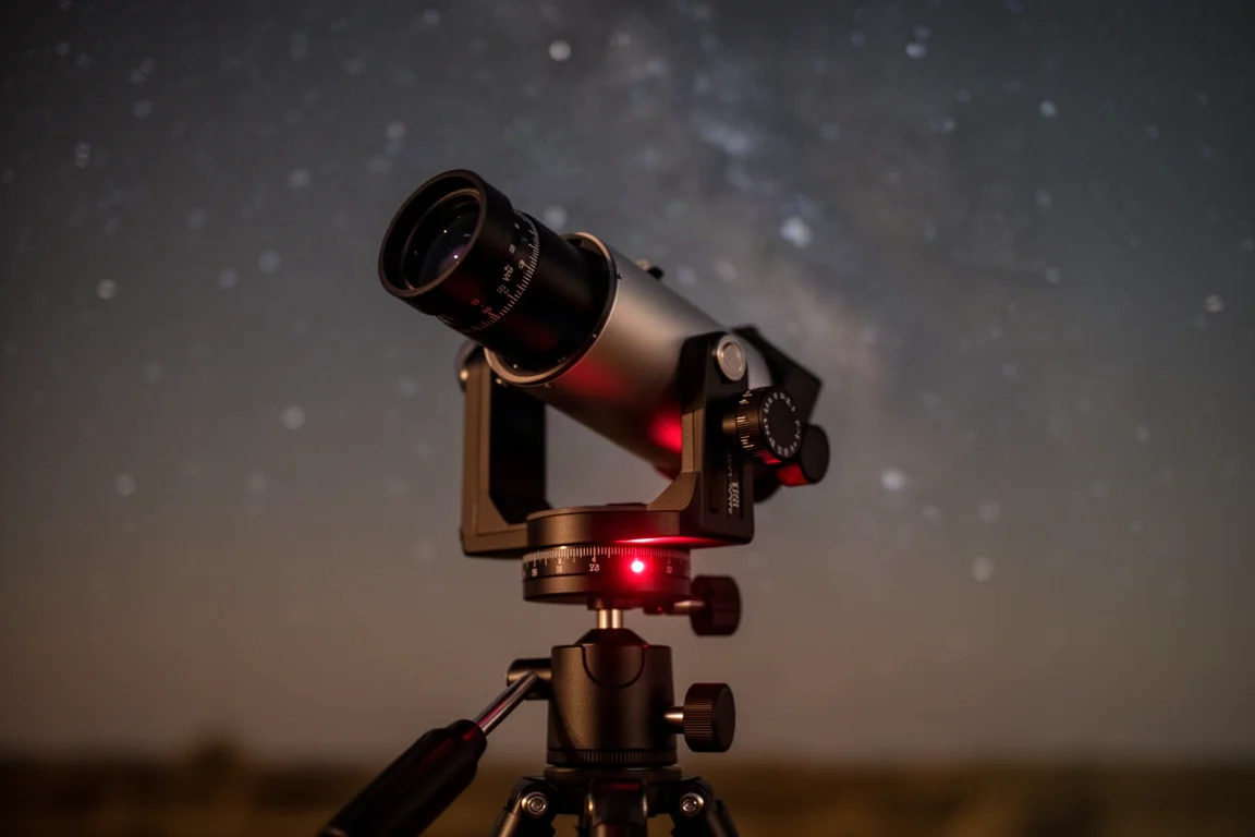 Montatura star tracker allineata al polo su un treppiede sotto il cielo notturno