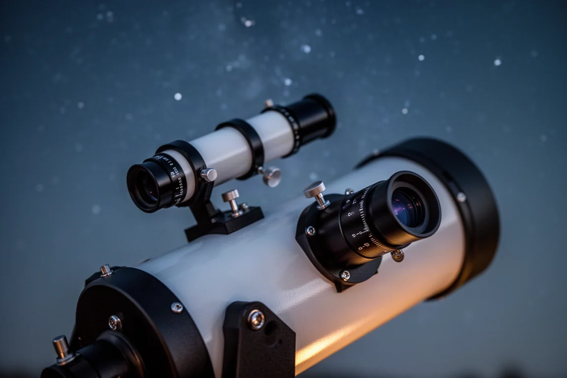 Ammasso stellare osservato attraverso l'oculare di un telescopio sotto cieli bui