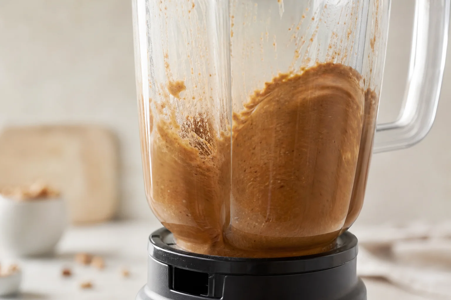 Creamy nut butter being blended in a high-speed blender