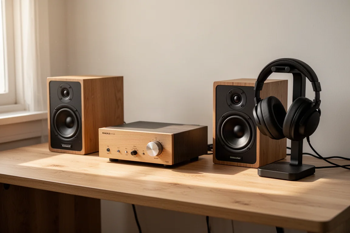 Panneaux acoustiques absorbants en tissu montés sur un mur latéral de la pièce d'écoute
