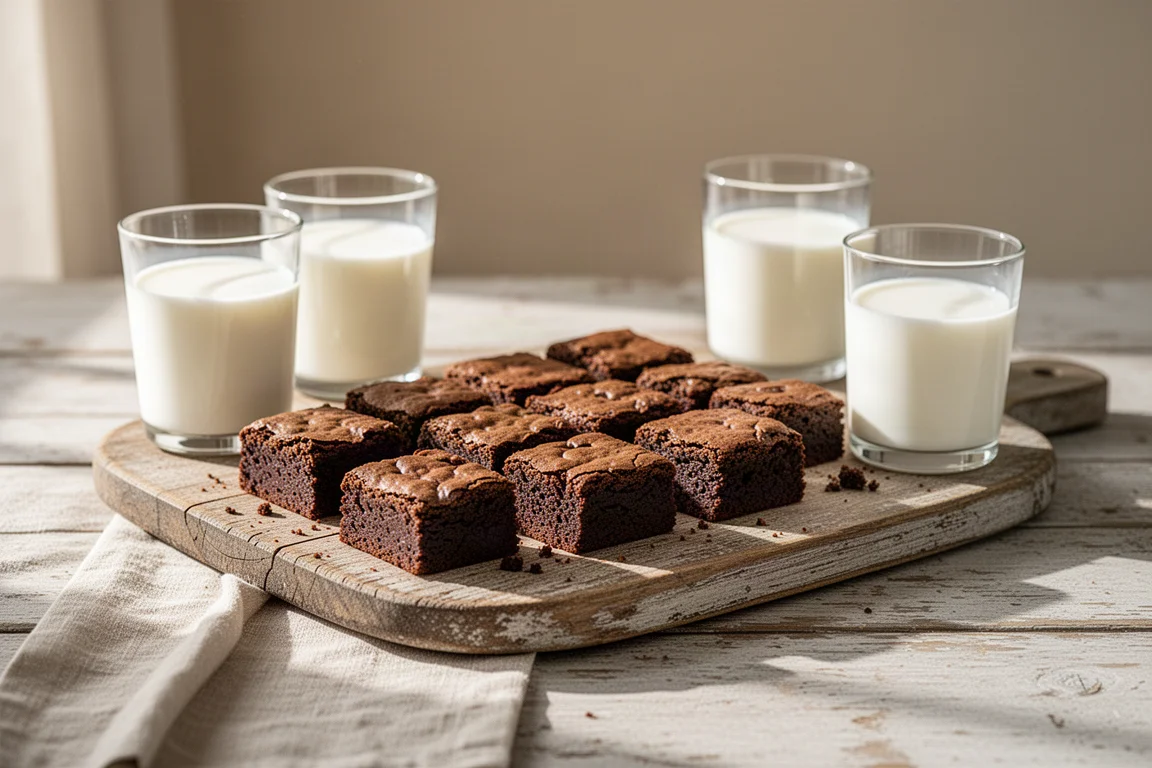 Brownies cortados arrumados em uma tábua de servir em um encontro informal
