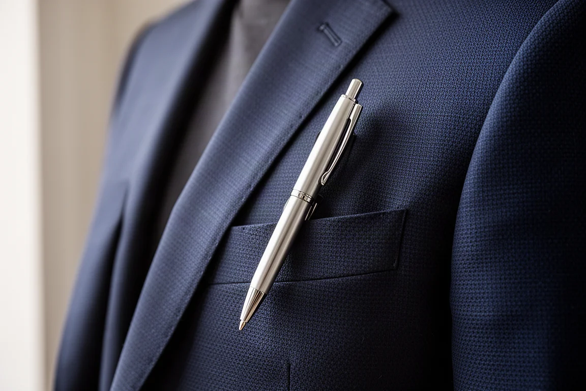 Innentasche eines Business-Blazers mit einem schlanken Kugelschreiber