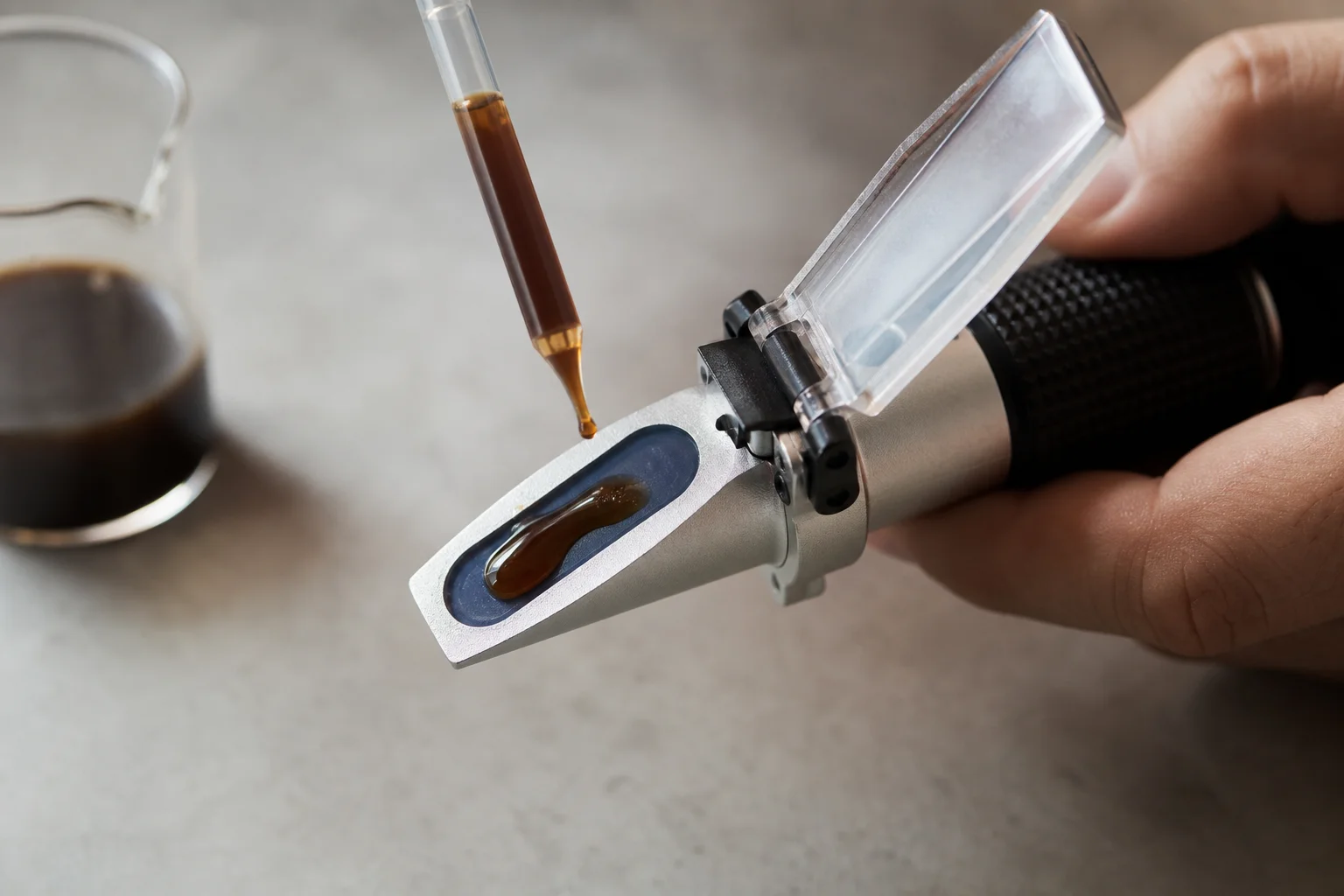 Coffee refractometer measuring extracted coffee compounds