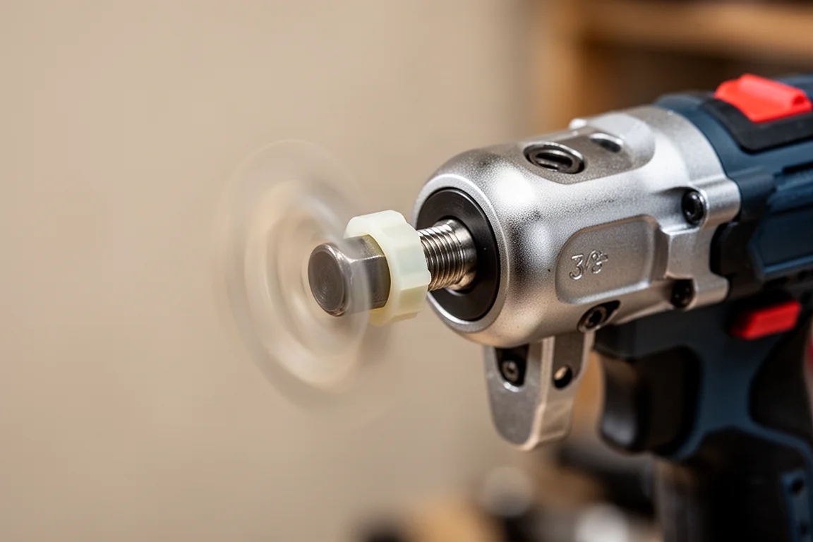 Avvitatore a cricchetto a batteria che avvita una bullonia con dado autoinesistente in nylon