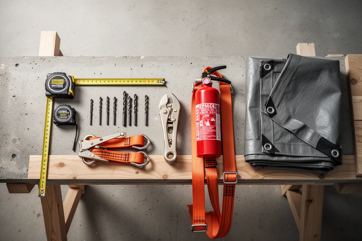 DIY workbench with basic tools laid out for a weekend project