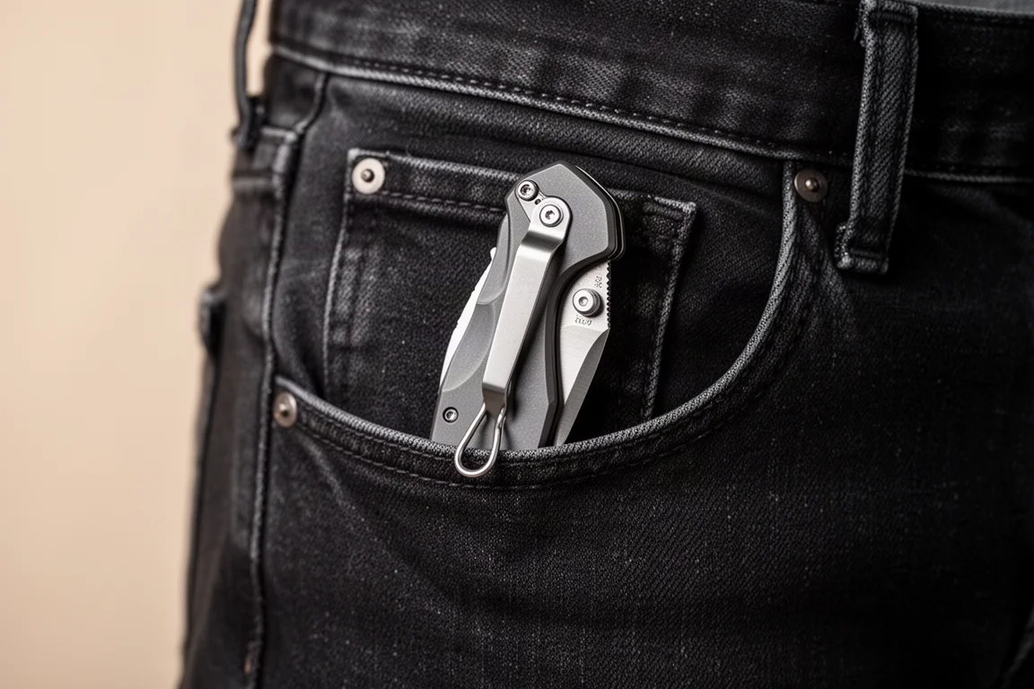 Arbeitsmesser mit Deep-Carry-Wire-Clip in der Jeans tasche