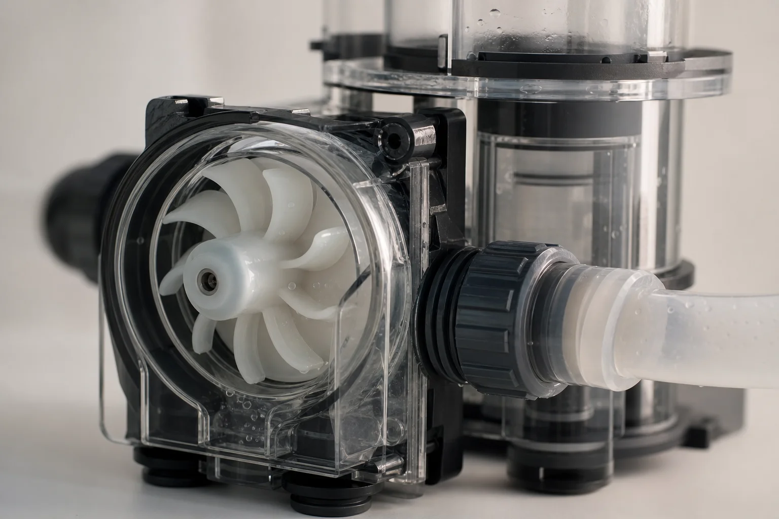 Protein skimmer pump and internal components detail view
