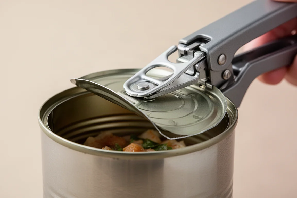 A can lid being lifted cleanly away with no sharp edges left behind