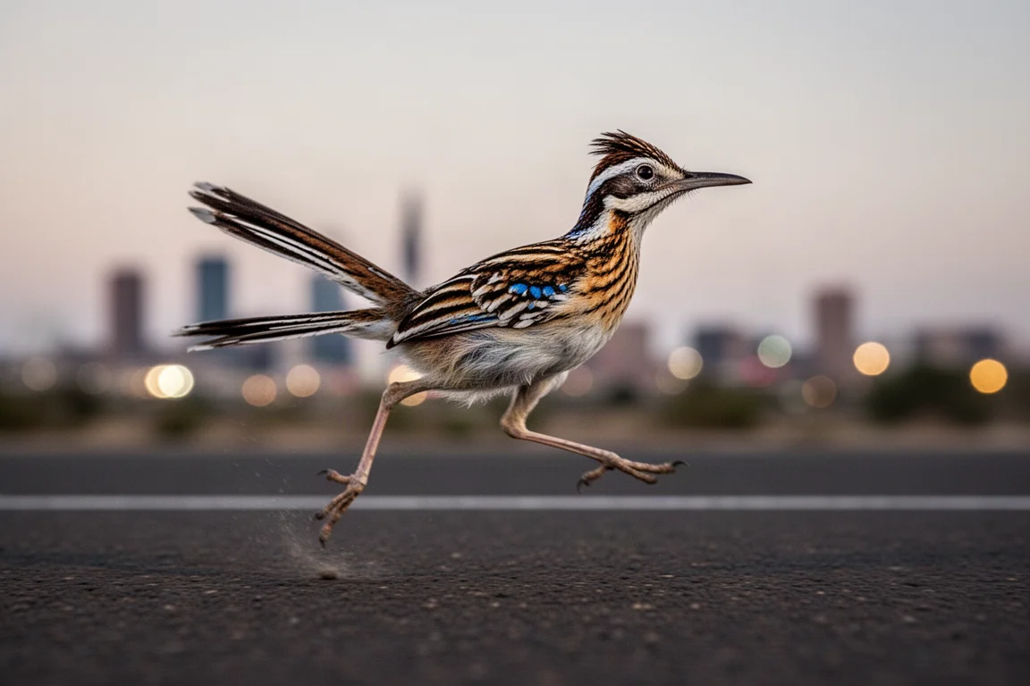 Coureur atterrissant sur l'avant-pied lors d'une fraction rapide sur route au crépuscule