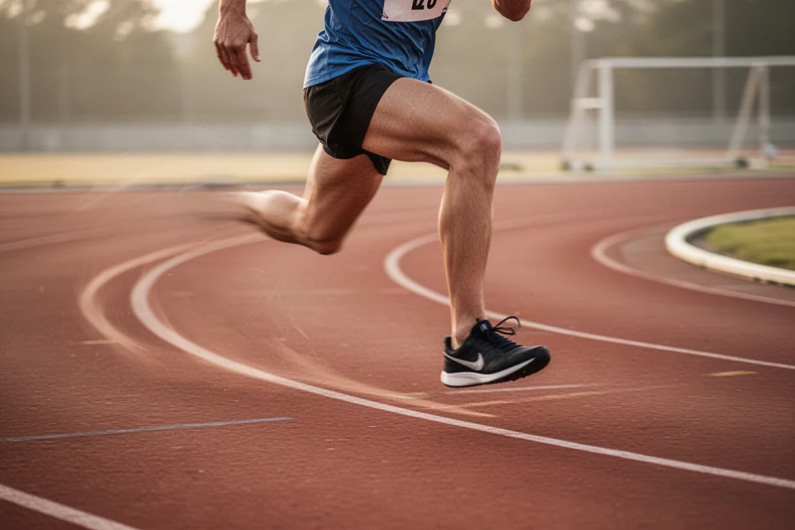 Track runner sprinting during a 5K race on an outdoor track