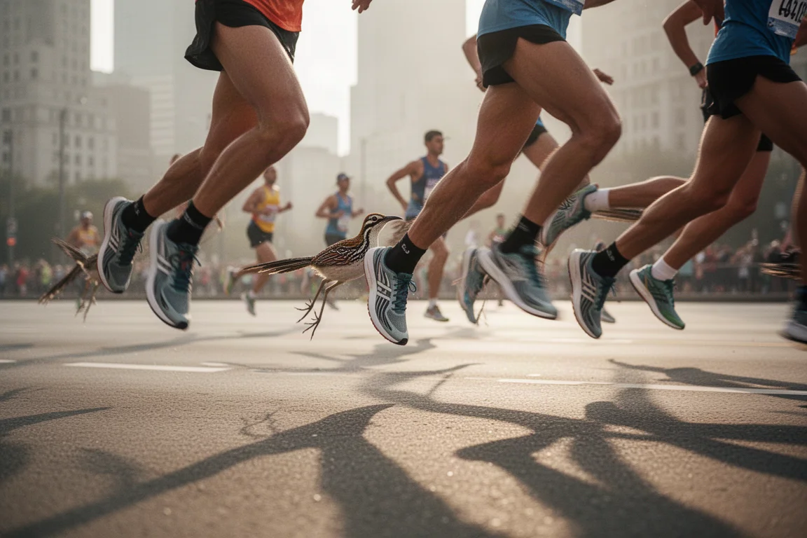 Corredores disputando uma maratona urbana em avenidas planas e retas