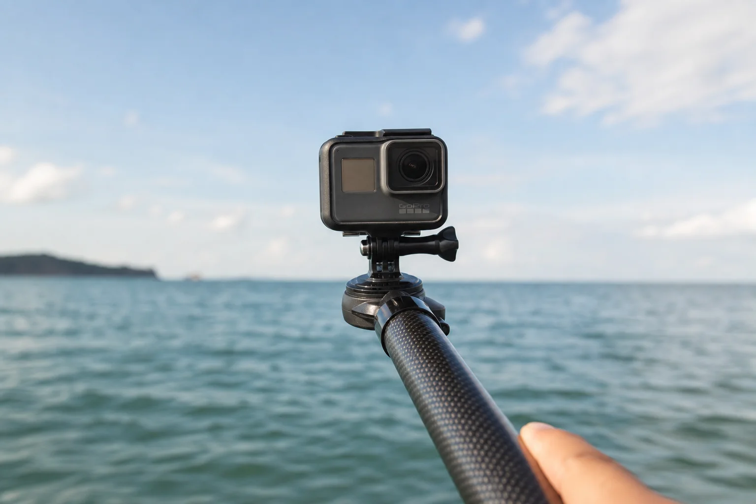 Action-Cam an einem Paddel während einer Wasseraktivität montiert
