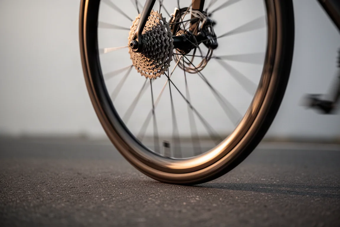 Vista superior plana de elementos esenciales de ciclismo sobre un suelo de hormigón