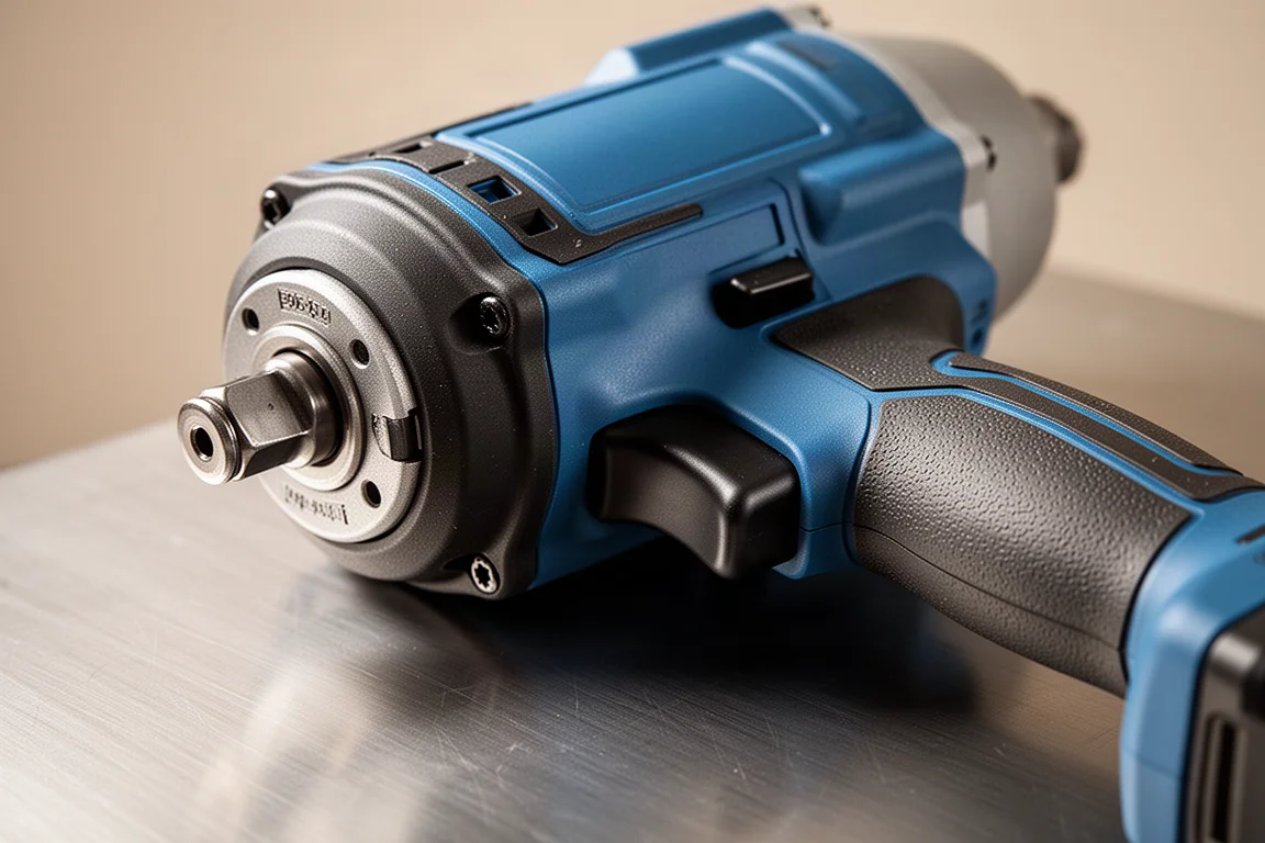 Close-up of a progressive variable-speed trigger and motor housing on a compact impact wrench