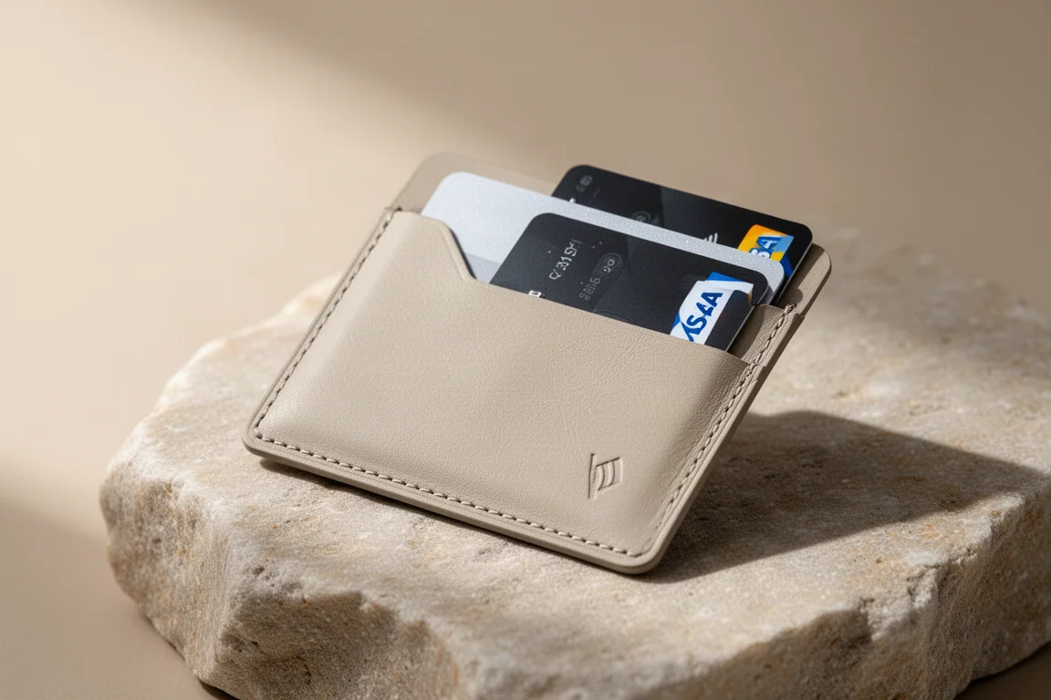 Een slanke powerbank die een smartphone oplaadt op een cafétafel