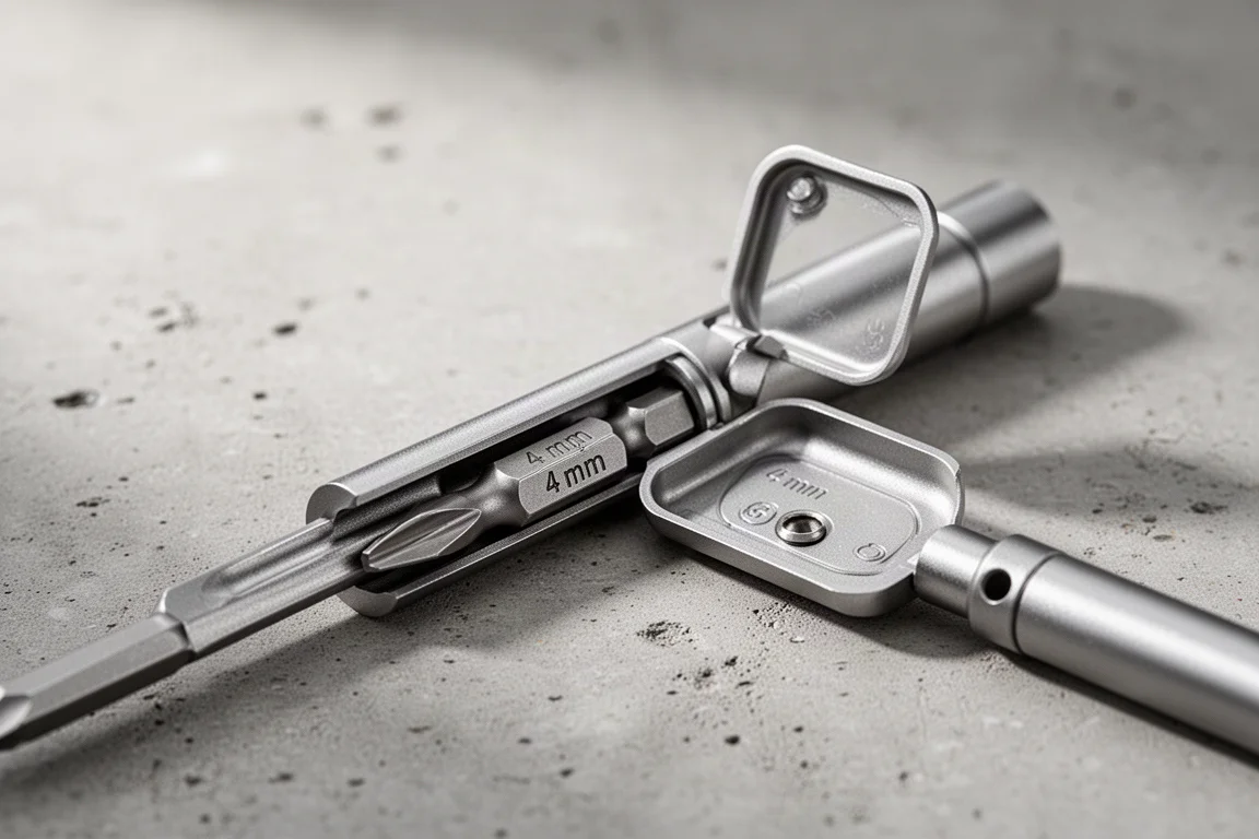 Titanium breekgereedschap met dubbelzijdige bits in het huisje opgeborgen