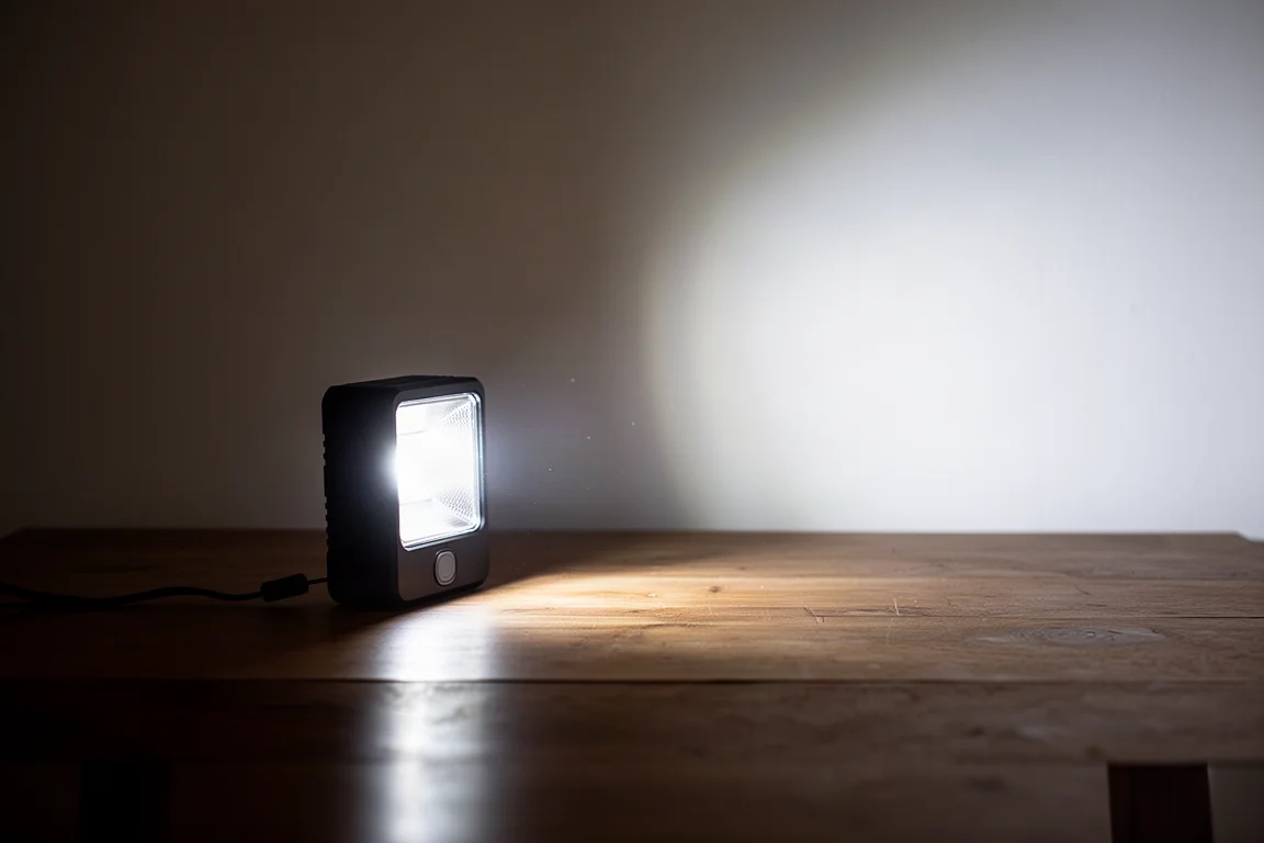 Schlanke zylindrische Schlüsselbundlampe am Ring neben alltäglichen Schlüsseln