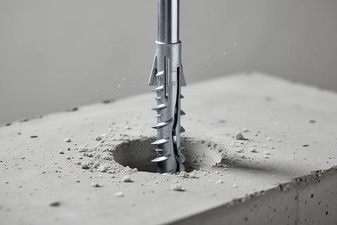 Geschroefde betonschroefanker die zich in een geboord gat snijdt