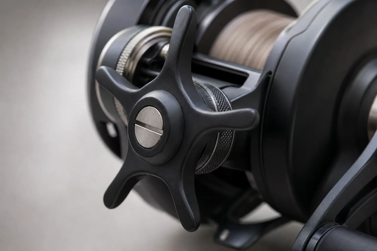 Close-up of a star drag knob on a fishing reel