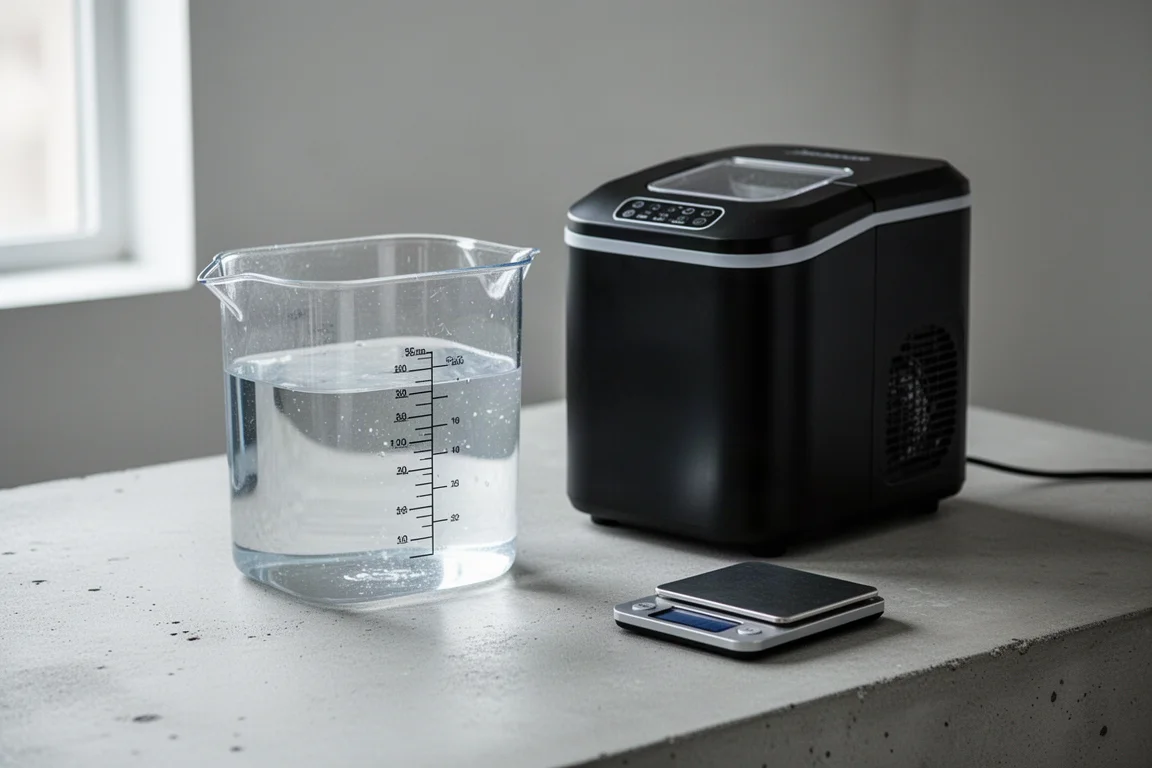Contenitori d'acqua identici misurati accanto a ogni gelatiera durante i test