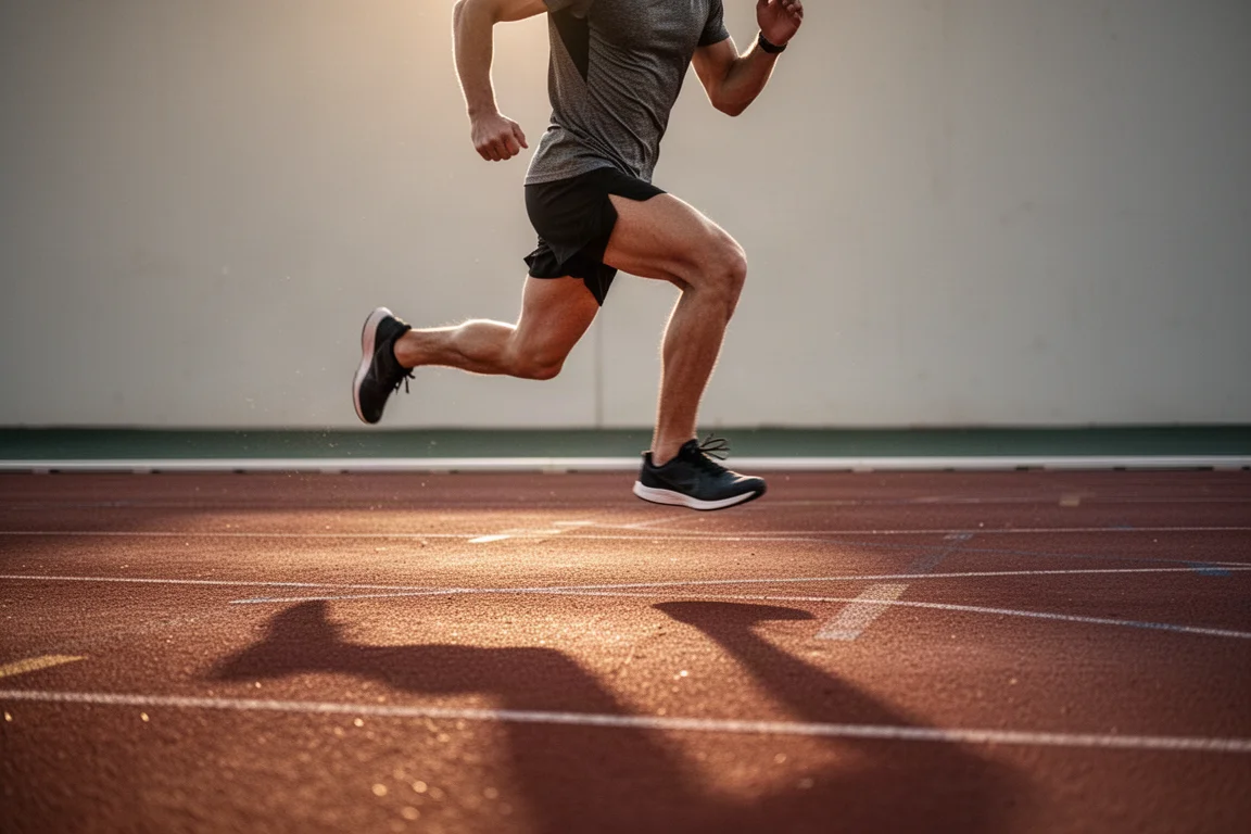 Runner che accelera durante le ripetute a intervalli su una pista di atletica