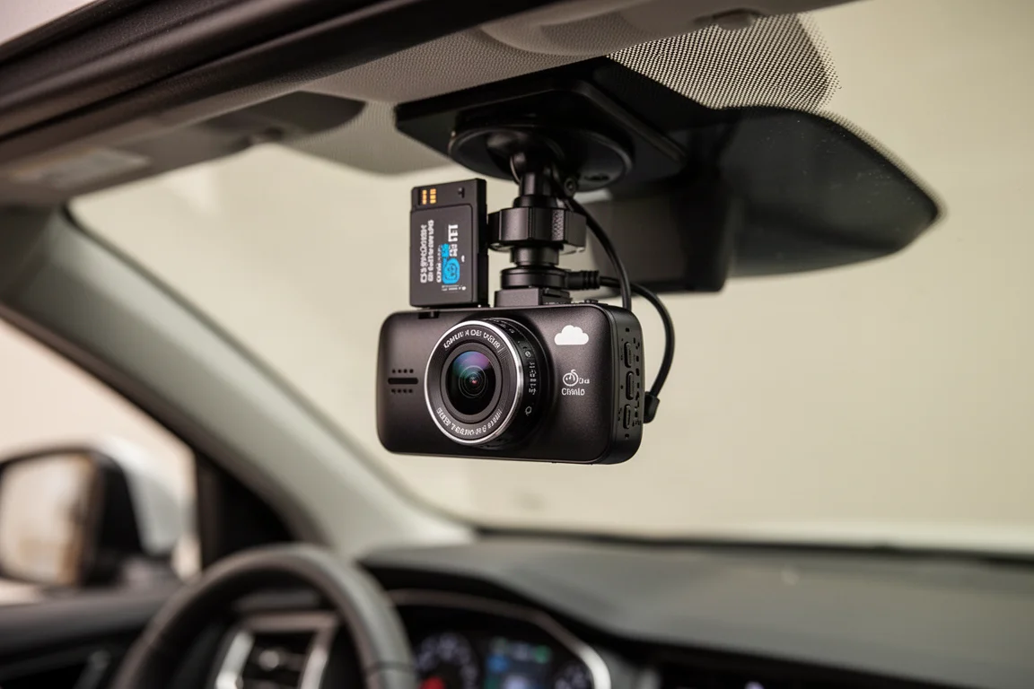 Cloud-verbundene Dashcam mit LTE-Modul in einem Auto installiert