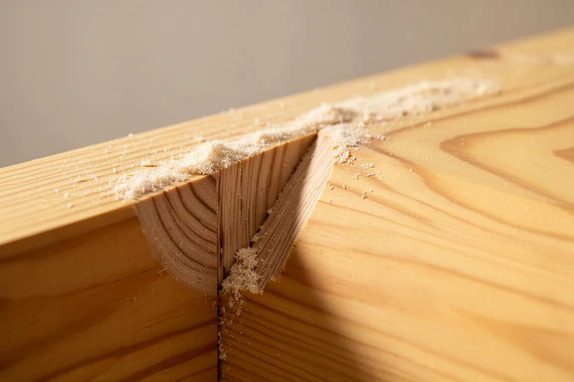 Tracciato di taglio pulito della lama nel legno con parete del kerf liscia
