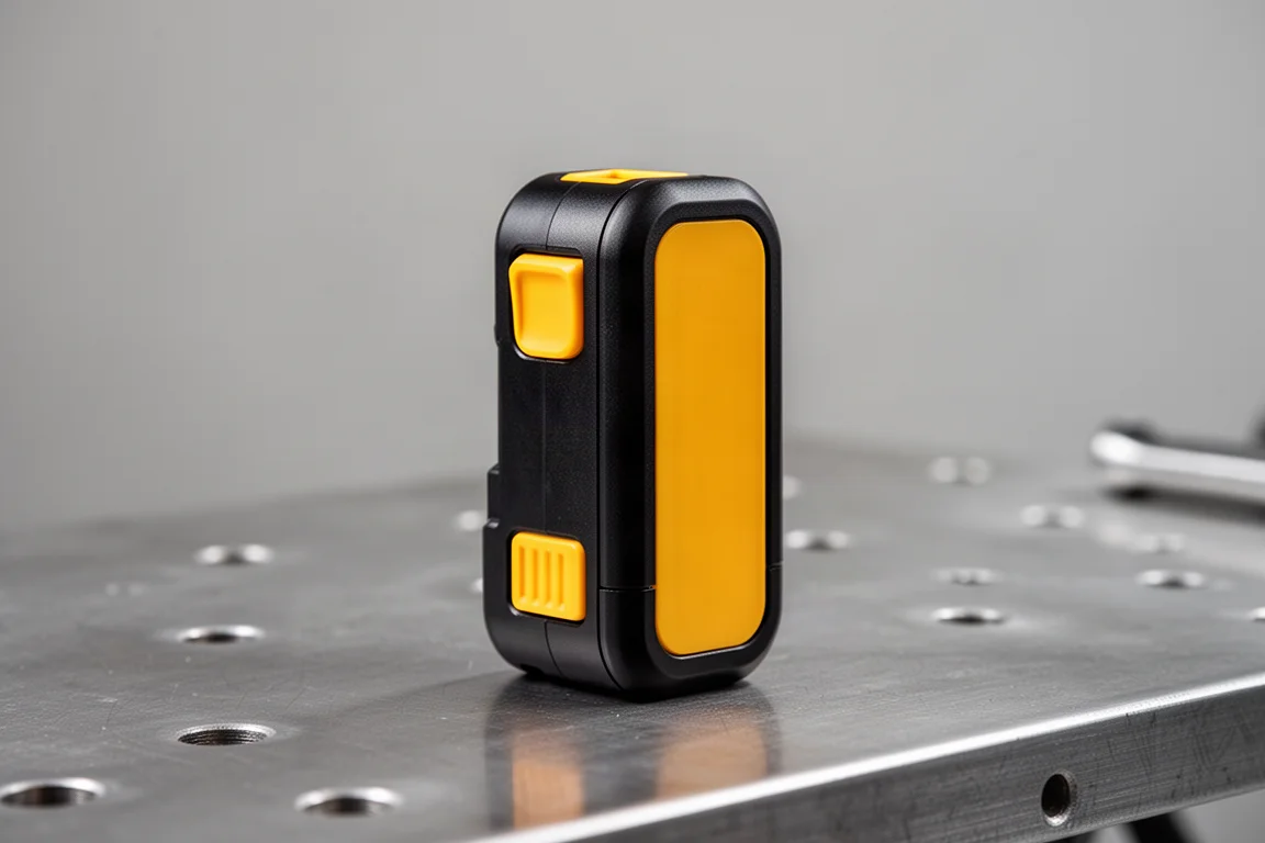 Batteria a batteria sottile a celle pouch in piedi su una panca pulita