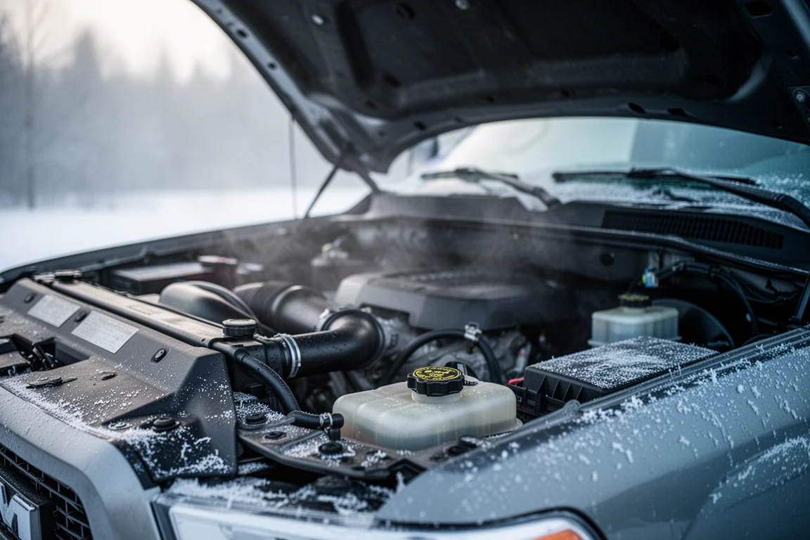 Komora silnika Diesla z turbosprężarką podczas zimnego rozruchu