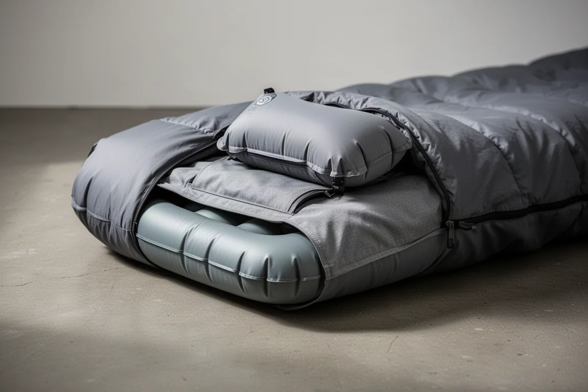 Close-up of sleeping pad sleeve and pillow pocket at bag head end