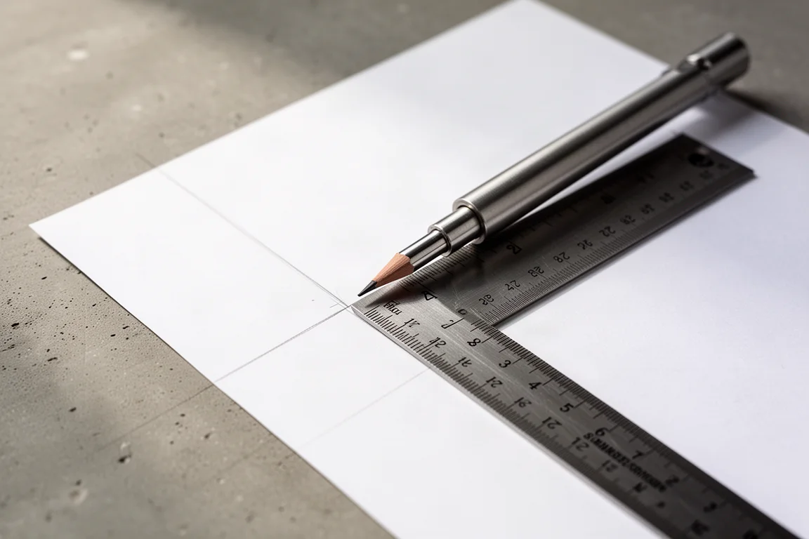 Drafting pencil tip being used along the edge of a steel ruler