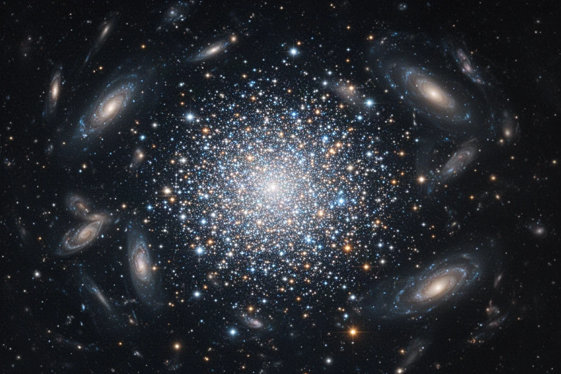 Sternhaufen und Galaxienfeld, aufgenommen mit einer Teleskopkamera