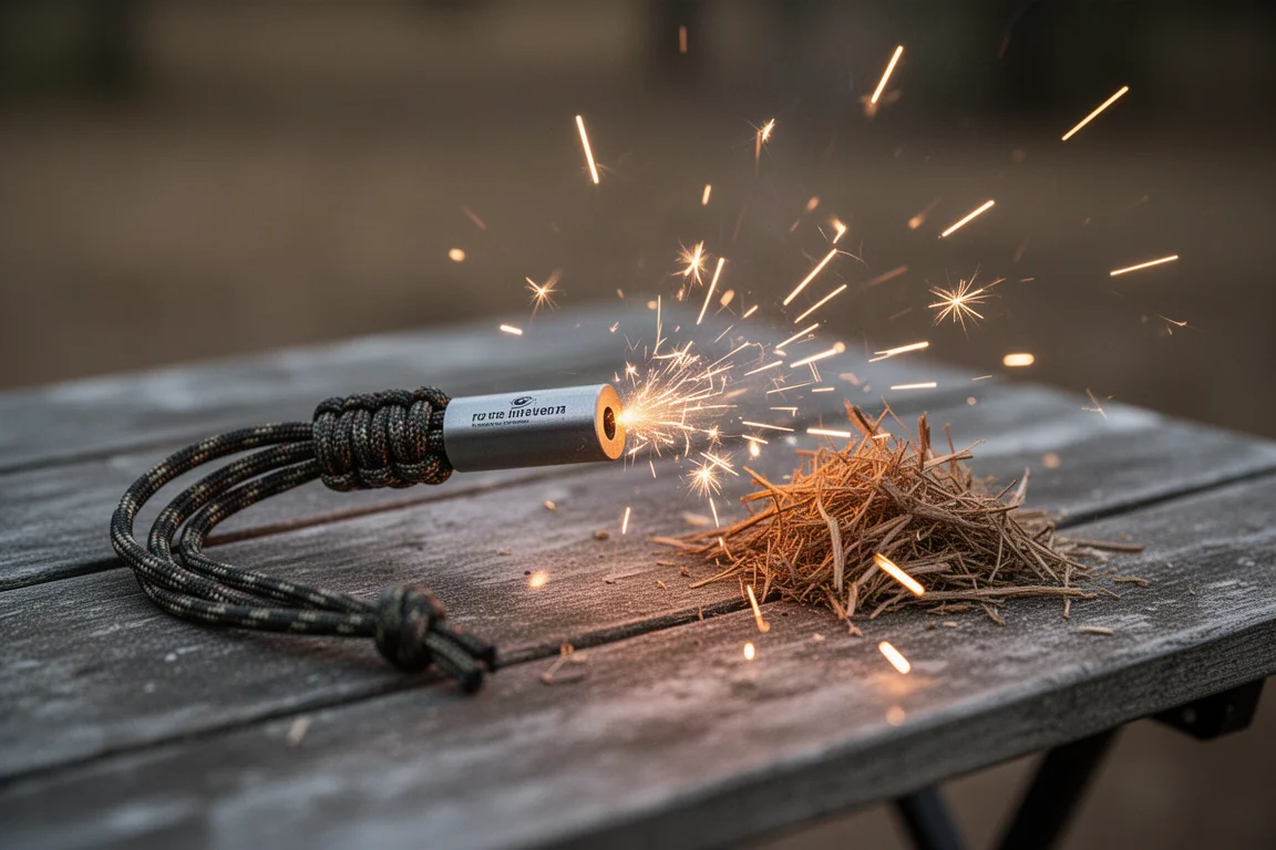 Ferro-Stab-Feuerstarter schlägt Funken auf Zunder im Freien