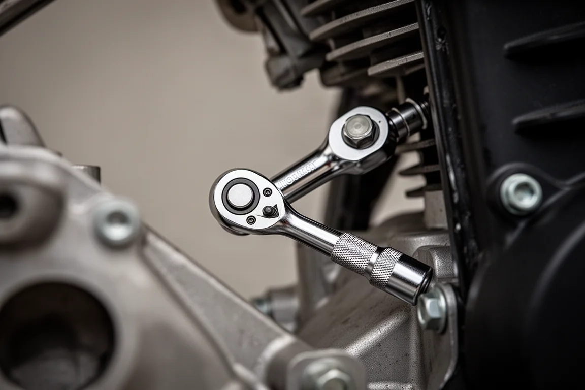 Trinquete de cabeza flexible alcanzando un espacio estrecho en el vano motor